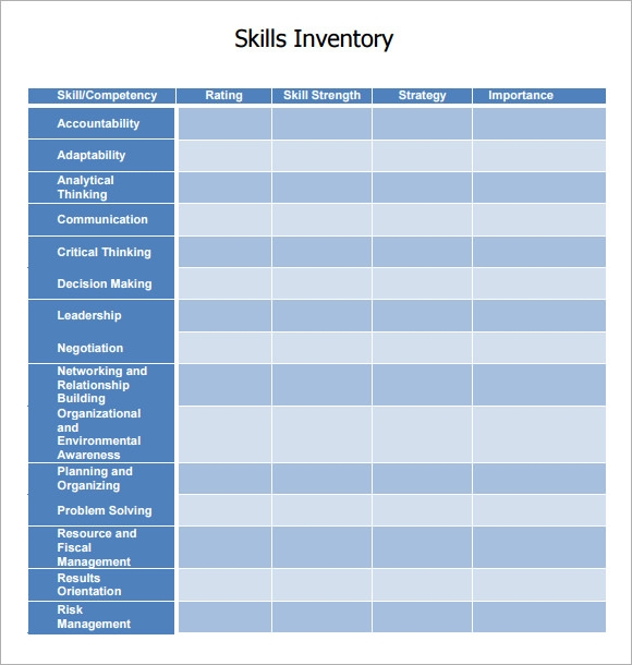 13 Skills Inventory Templates Sample Templates