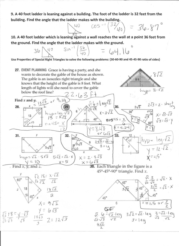 8 3 Practice Special Right Triangles Answers Cloudshareinfo