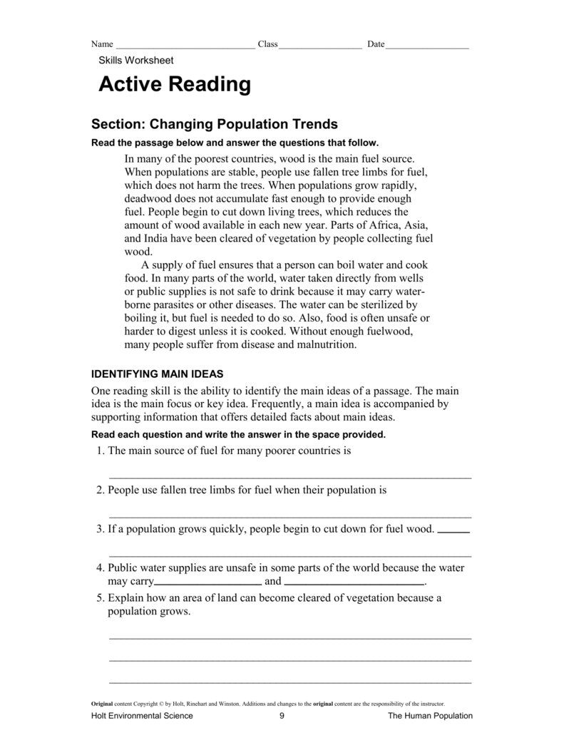Active Reading Skills Worksheet Answer Key Understanding Our