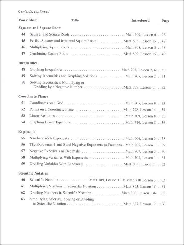 Algebra Math Skill Development Worksheets Answer Key Christian Light