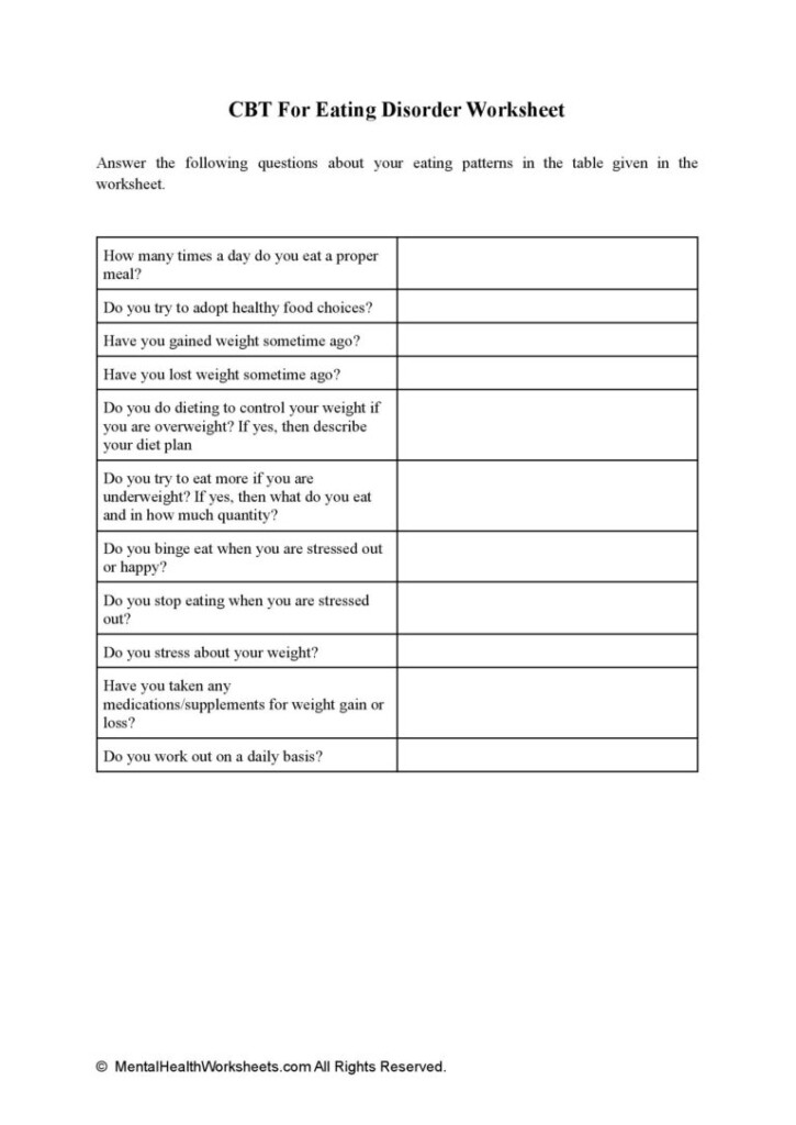 CBT FOR EATING DISORDER WORKSHEET Mental Health Worksheets