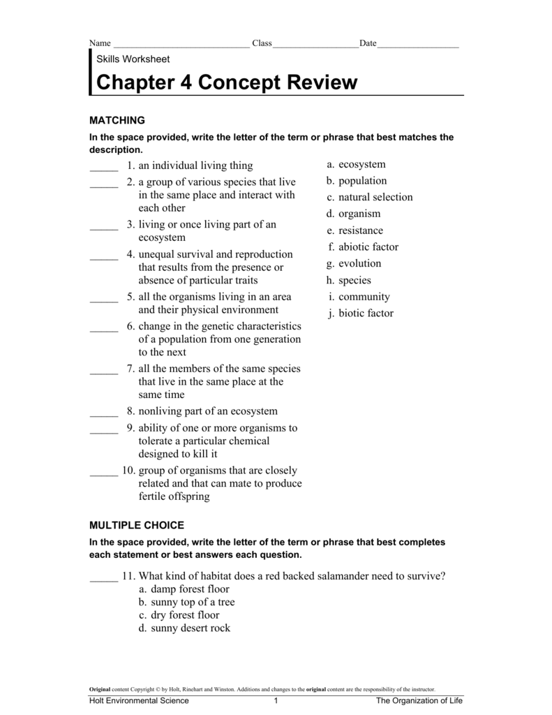 Chapter 4 Concept Review