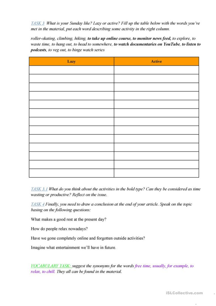 Communication Skills Workshop Leisure Time English ESL Worksheets 