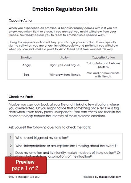 DBT Emotion Regulation Skills Worksheet Therapist Aid Emotion