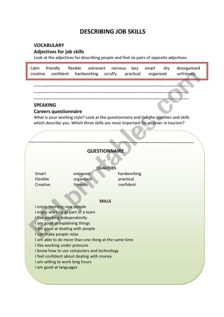 Describing Job Skills ESL Worksheet By Ekoum