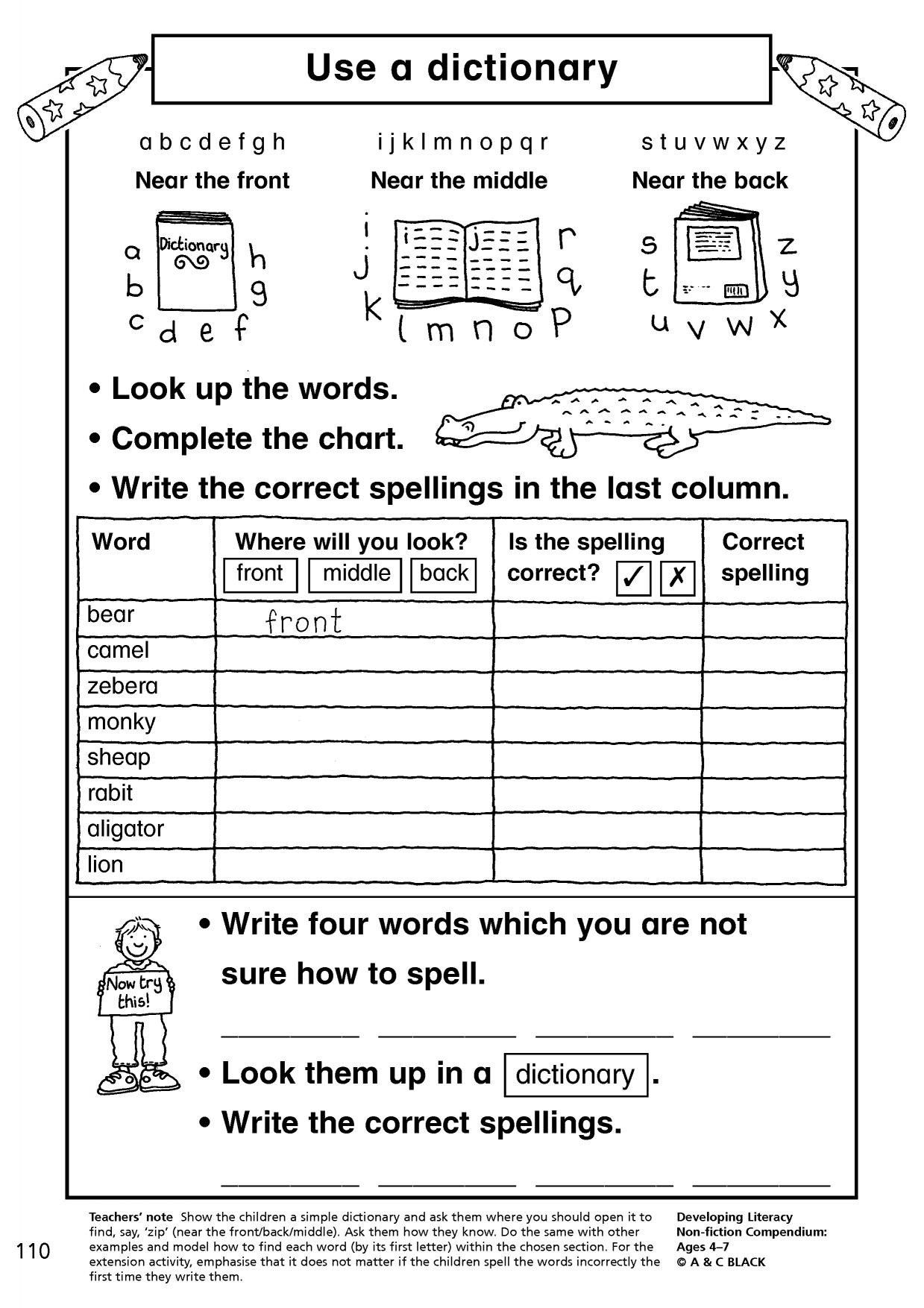 Dictionary Skills Worksheets Middle School Reading Prehension Teaching