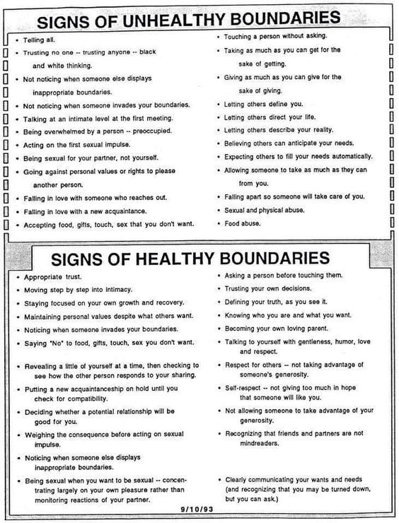 Healthy Vs Unhealthy Boundaries Therapy Worksheets Healthy 