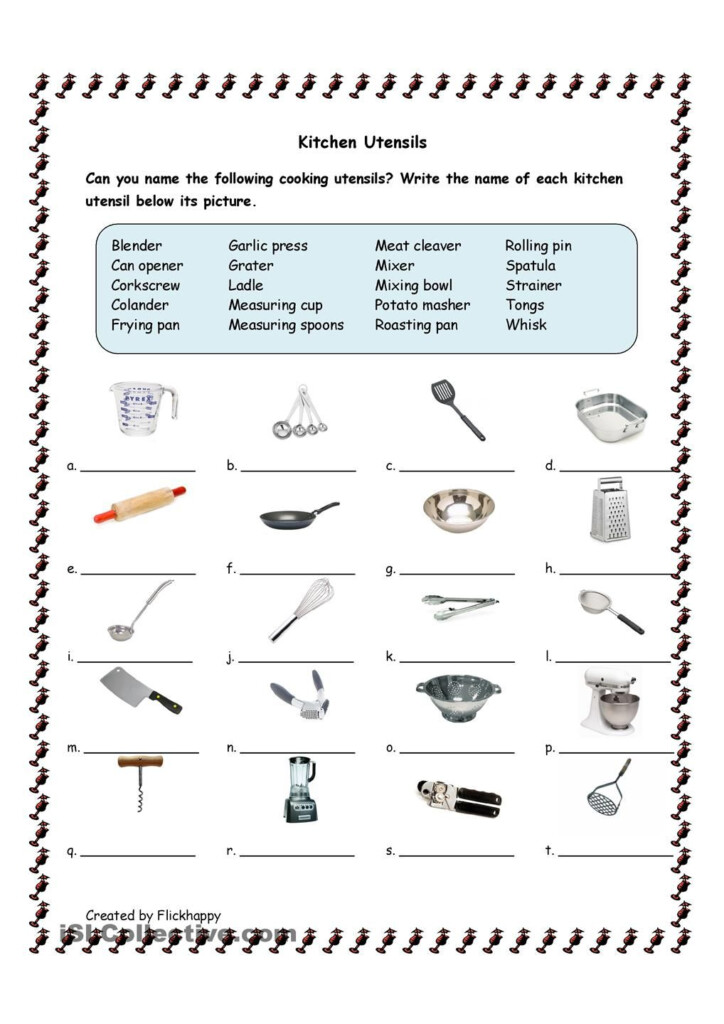 Kitchen Utensils Life Skills Classroom Kitchen Utensils Worksheet 