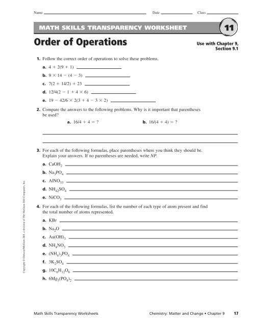 Math Skills Transparency Worksheet Answers Nidecmege