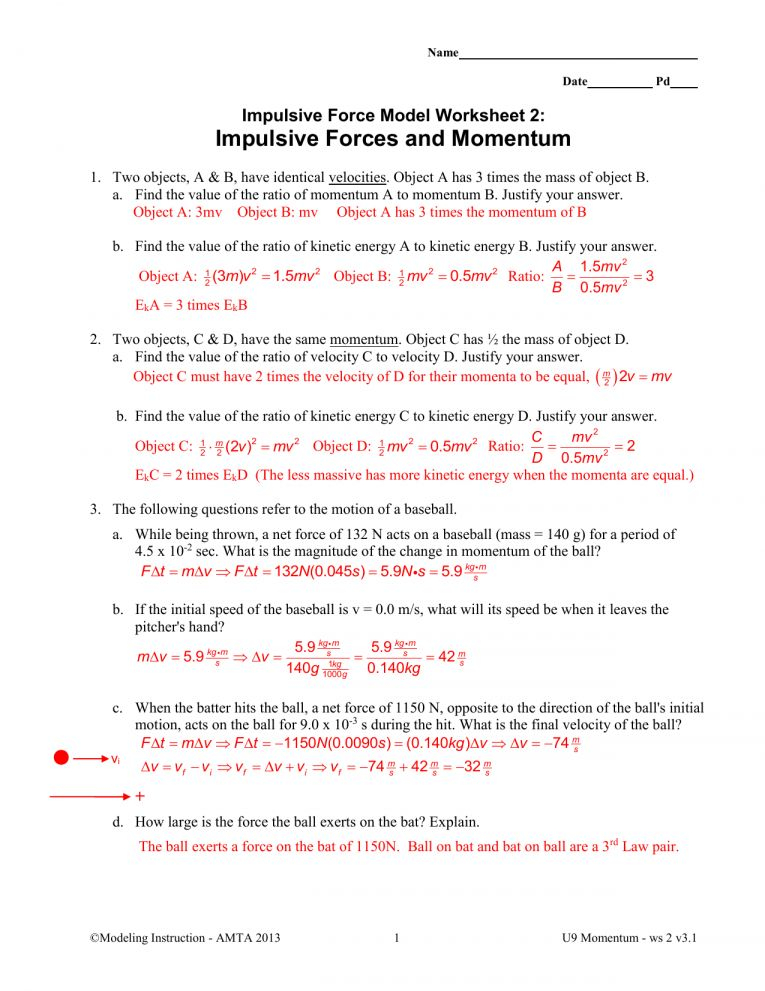 Momentum Worksheet Answer Key Perfect Docs