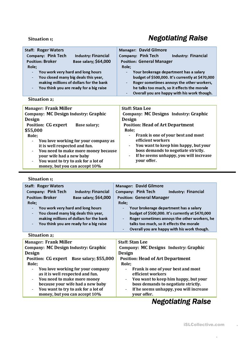 Negotiating A Raise Worksheet Free ESL Printable Worksheets Made By