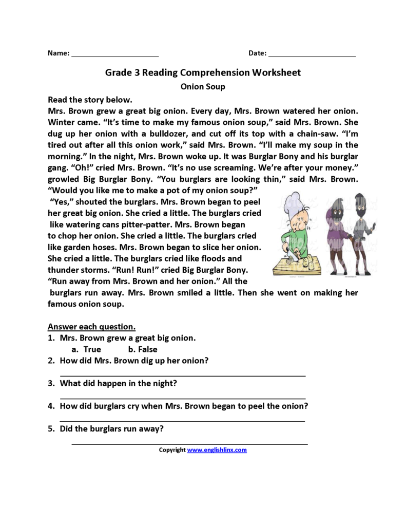 Onion Soup Third Grade Reading Worksheets Third Grade Reading 