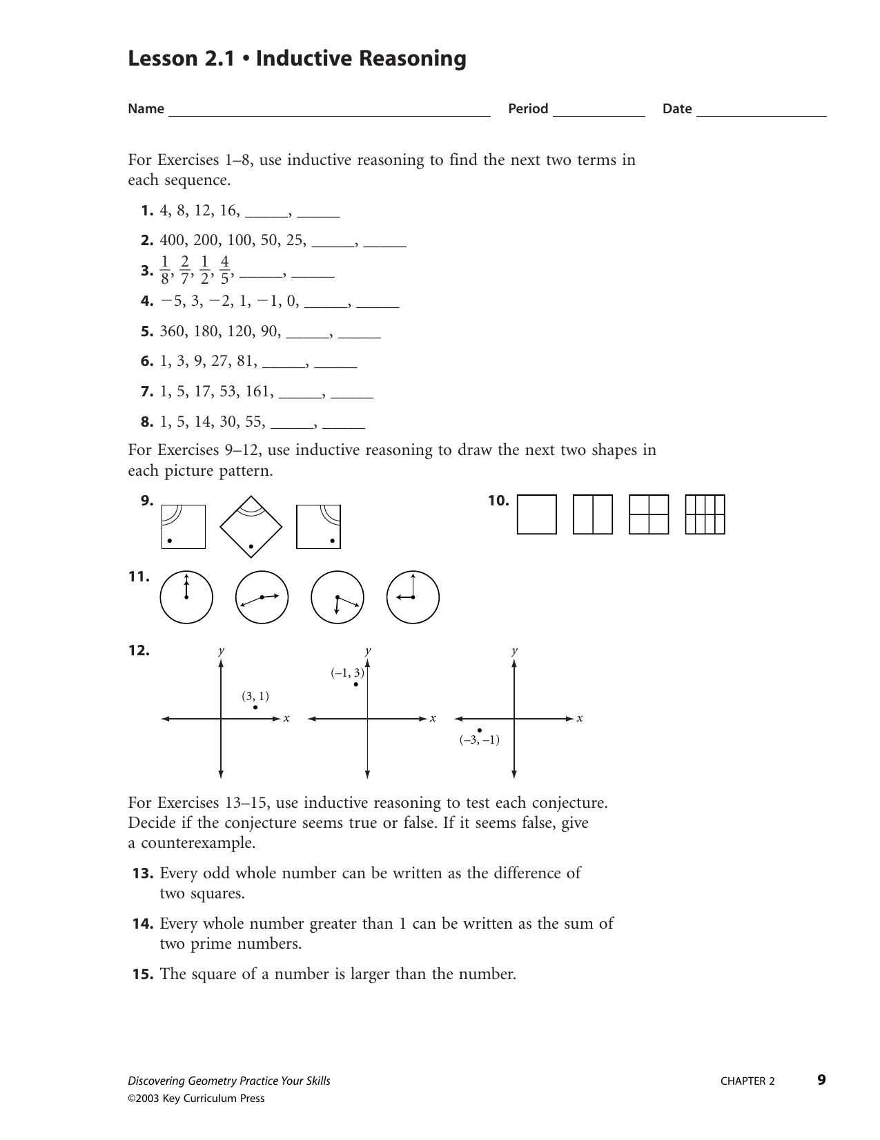 Patterns And Inductive Reasoning Worksheet And Answers