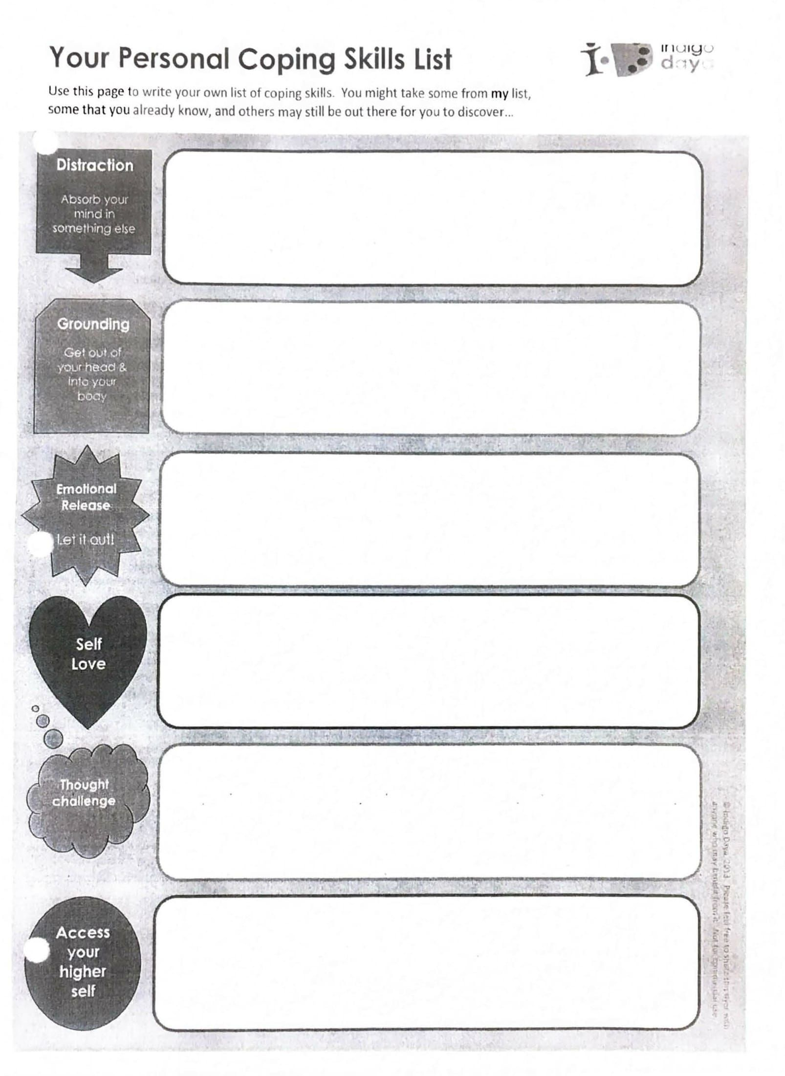 Personal Coping Skills List Coping Skills Worksheets Coping Skills
