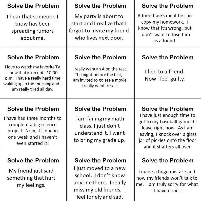 Problem Solving Printable Flash Cards Social Skills Cards Etsy In 