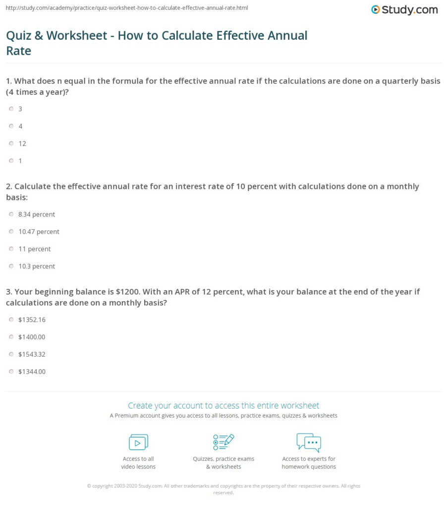 Quiz Worksheet How To Calculate Effective Annual Rate Study