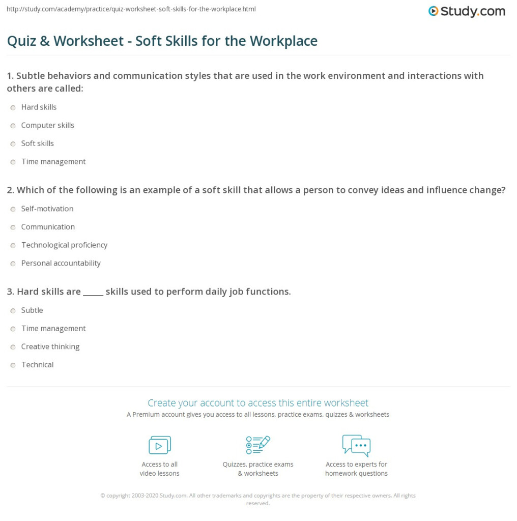 Quiz Worksheet Soft Skills For The Workplace Study