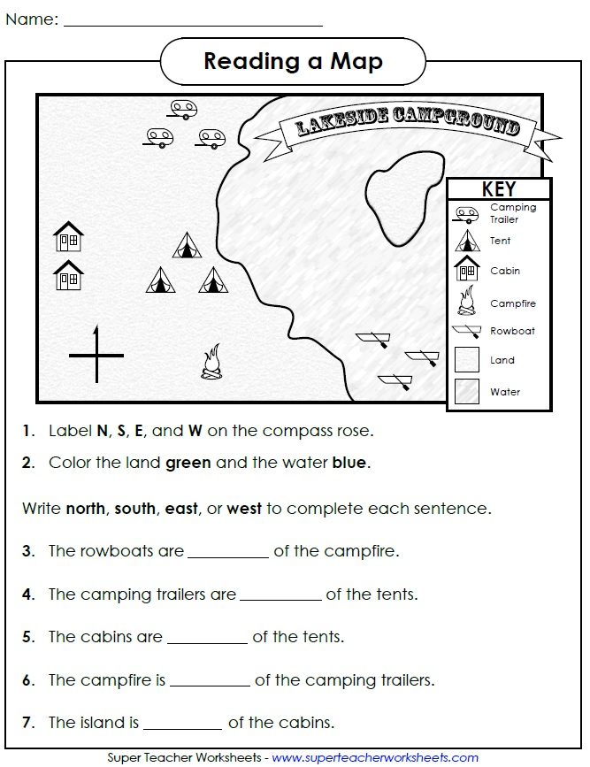 Reading A Map Cardinal Directions Social Studies Worksheets Map