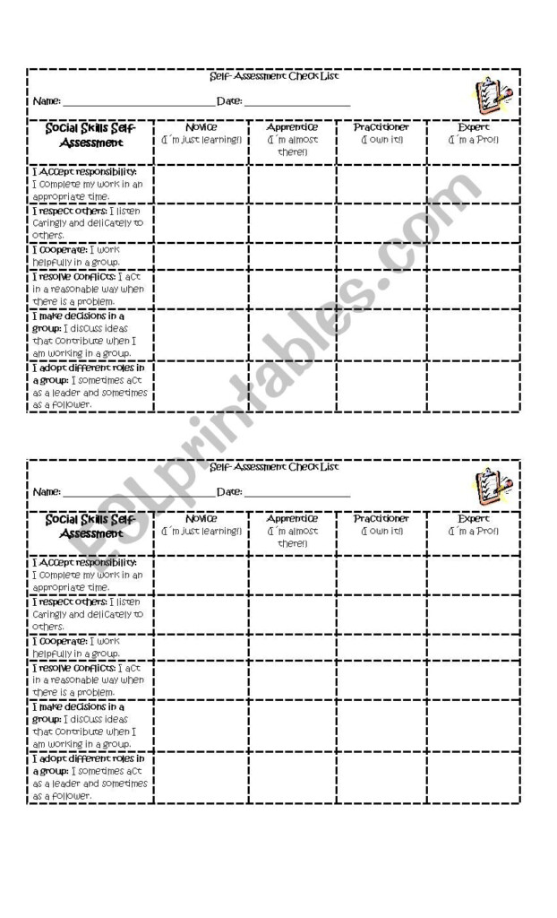 Self Assessment Social Skills ESL Worksheet By Vanedeakin84