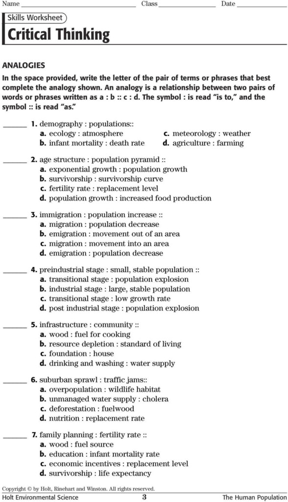 Skills Worksheet Critical Thinking Analogies Answer Key Db excel
