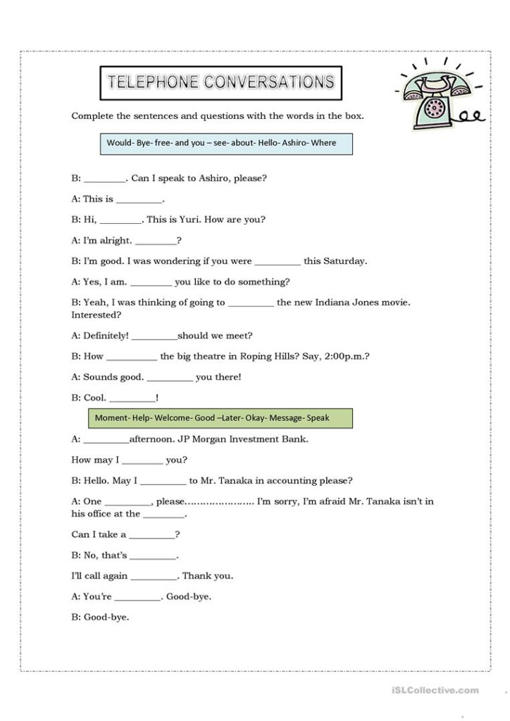 Telephone Conversations Worksheet Free ESL Printable Worksheets Made 