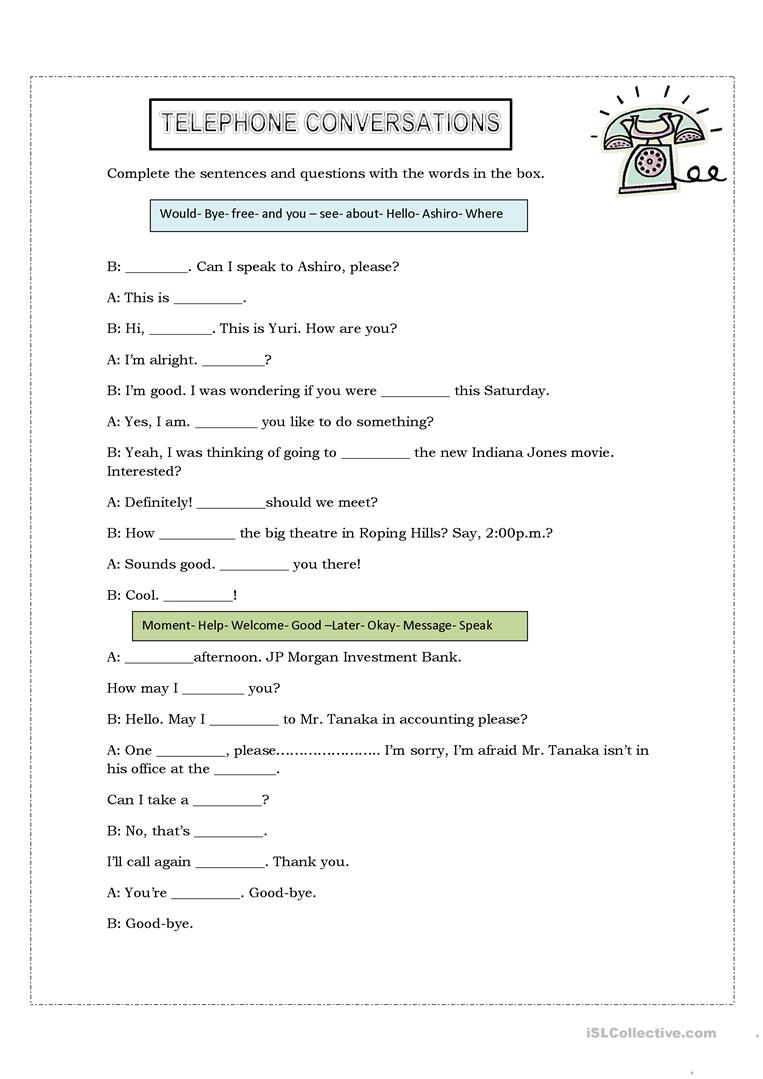 Telephone Conversations Worksheet Free ESL Printable Worksheets Made