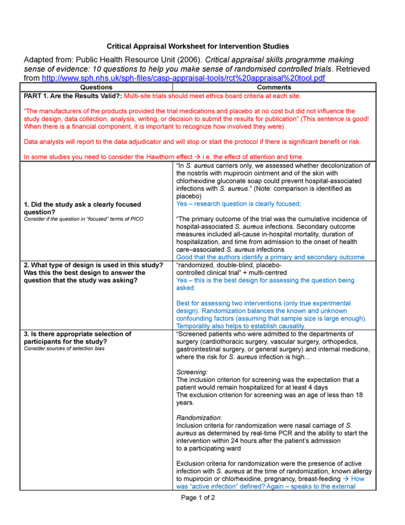 Unit 4 And 5 Critical Appraisal Worksheet StuDocu