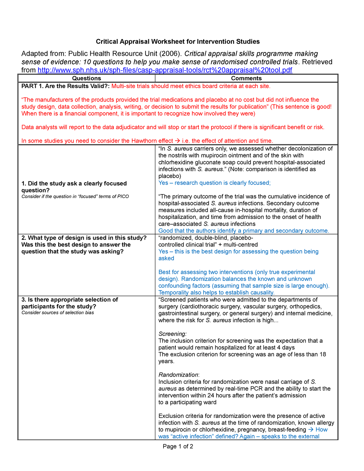 Unit 4 And 5 Critical Appraisal Worksheet StuDocu