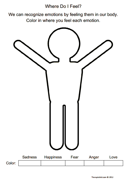 Where Do I Feel Worksheet Therapist Aid Therapy Worksheets 