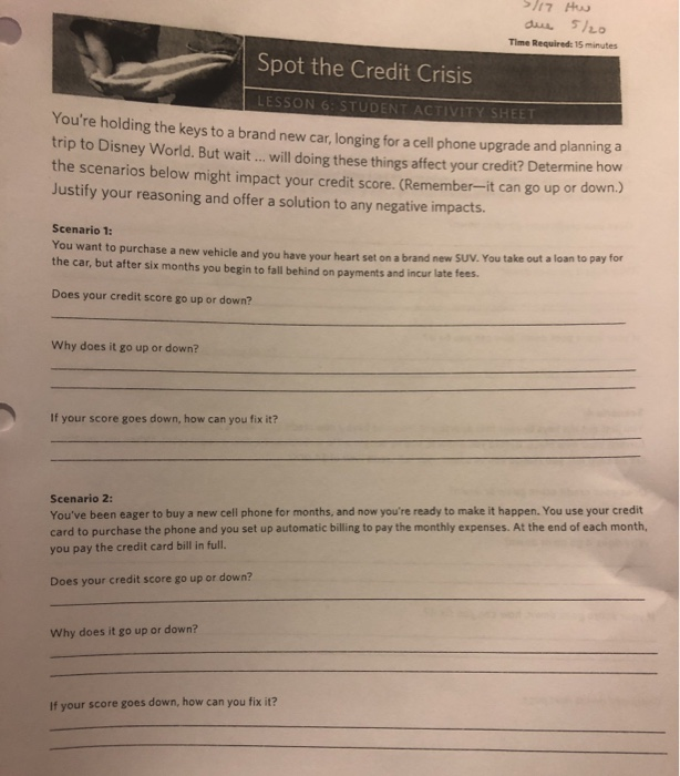43 Credit Report Scenario Worksheet Answers Worksheet Master