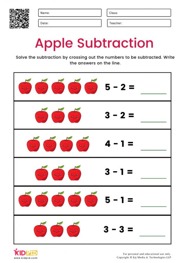 Apple Subtraction Worksheets For Kids Kidpid