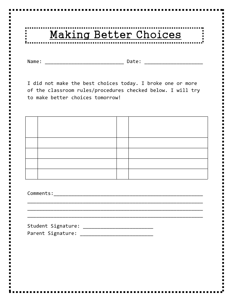 Beg Borrow Steal Worksheets I Made A Behavior Take Home Note