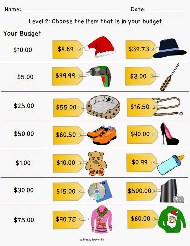 Breezy Special Ed Christmas Holiday Shopping Worksheets For FREE