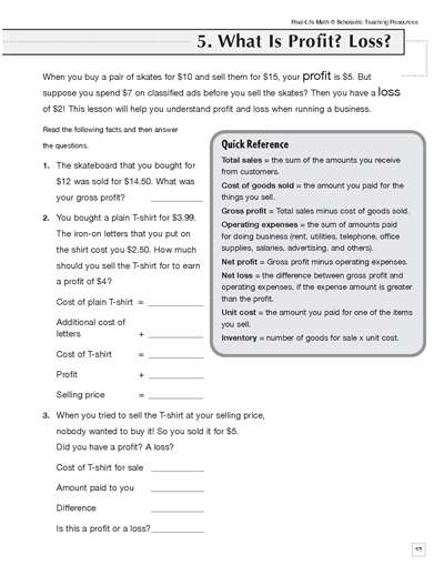 Business Math Skills Profit And Loss Worksheets Printables