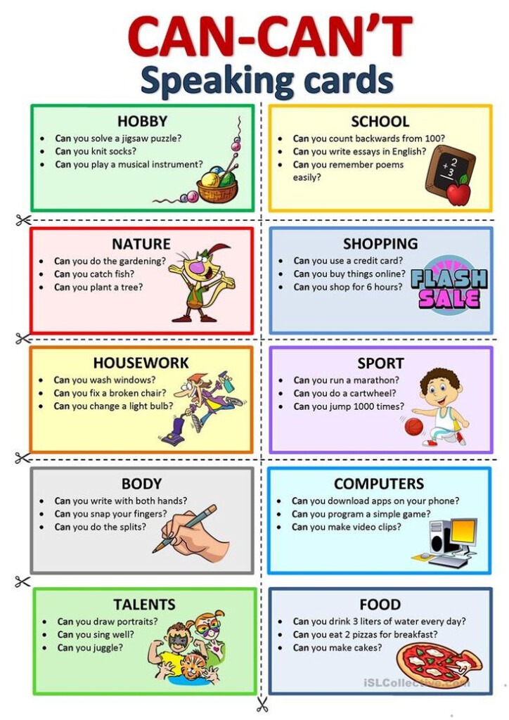 Can Can t Speaking Cards English ESL Worksheets For Distance 