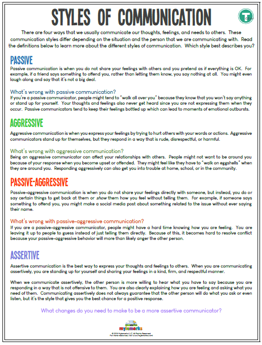 Communication Worksheets For Teenagers Effective Communication Skills