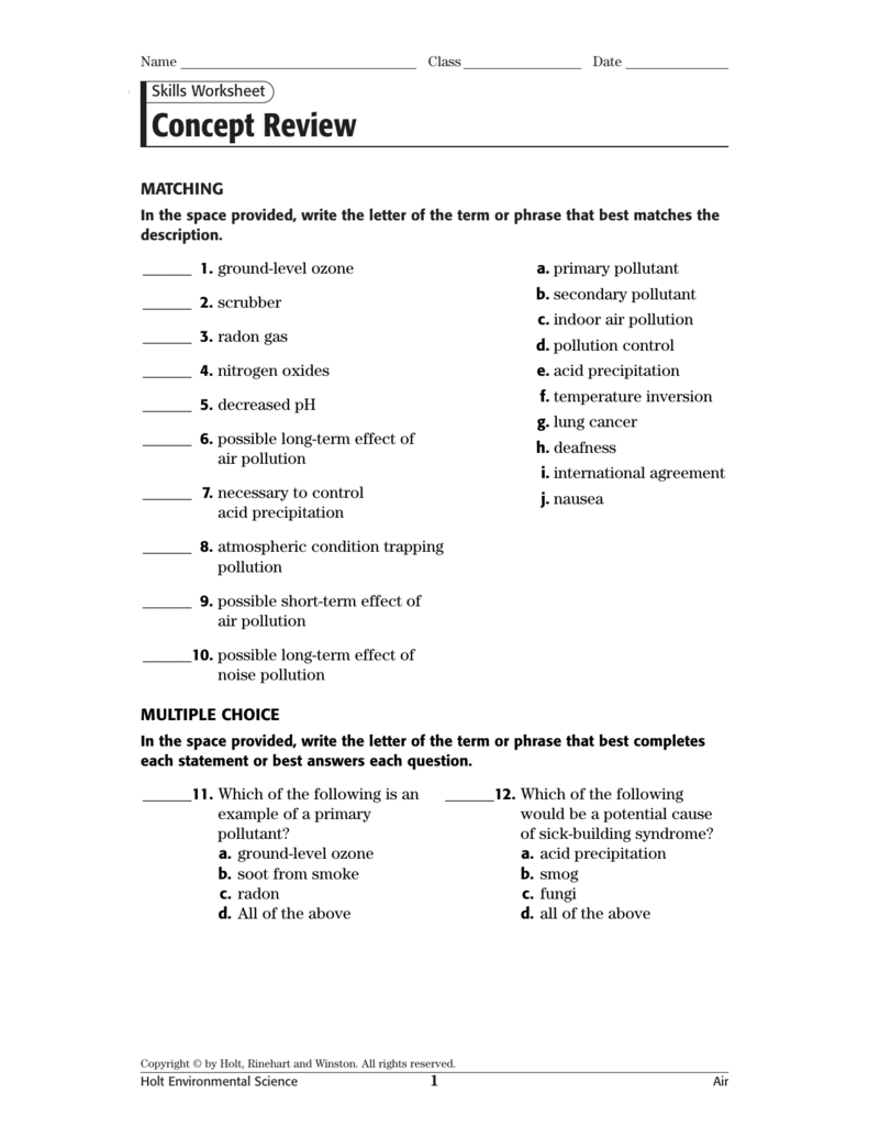 Concept Review Biology Environmental Science