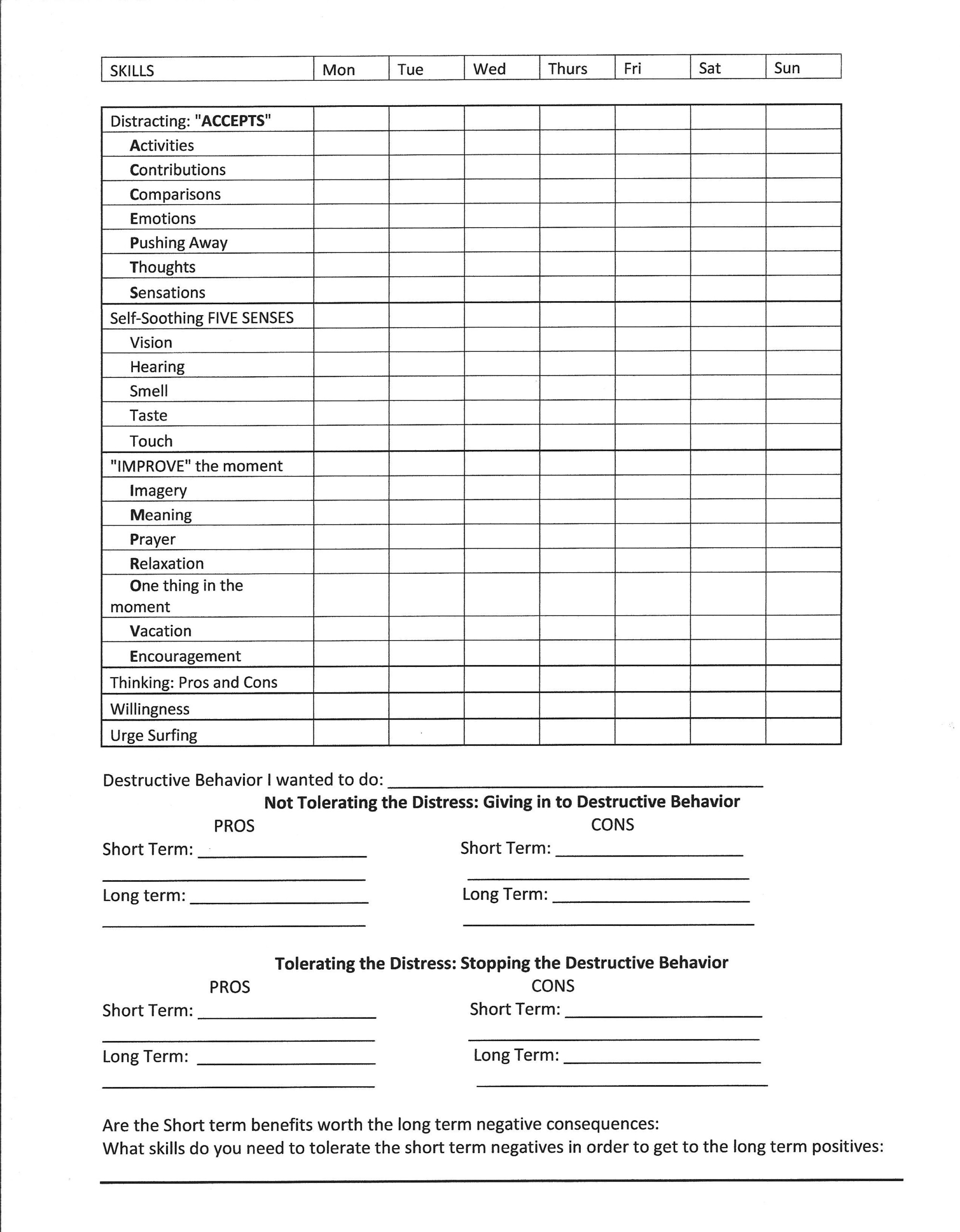 Crisis Survival Worksheet Treatment Plan Template Treatment Plan