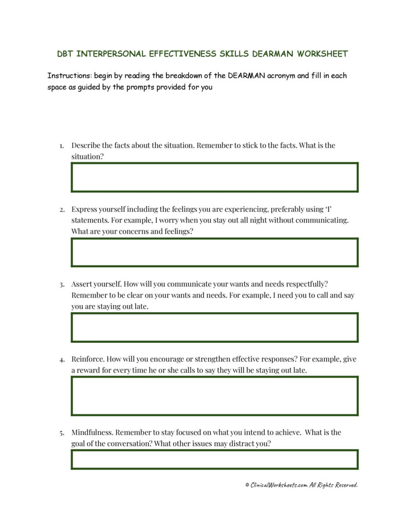 DBT Interpersonal Effectiveness Skills DEARMAN Worksheet Clinical 