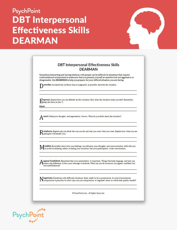 DBT Interpersonal Effectiveness Skills DEARMAN Worksheet In 2020