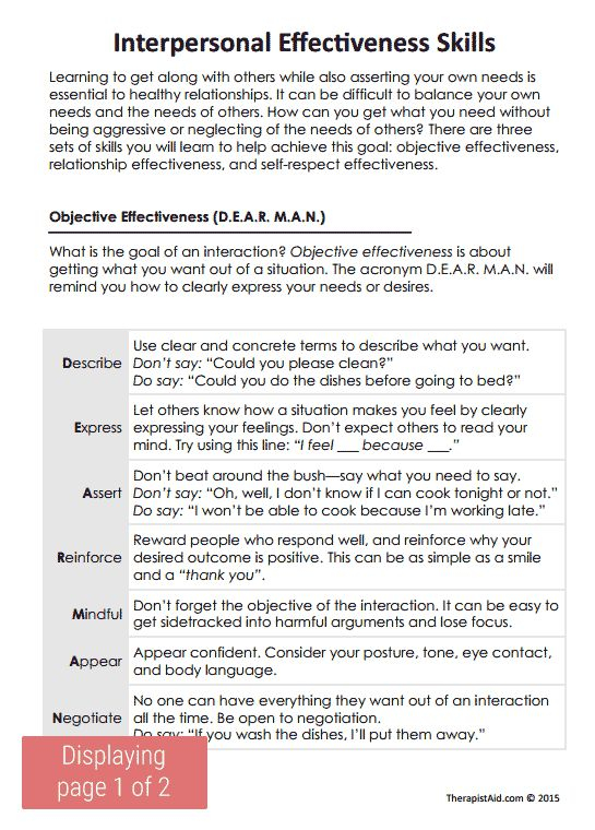 DBT Interpersonal Effectiveness Skills Worksheet Therapist Aid