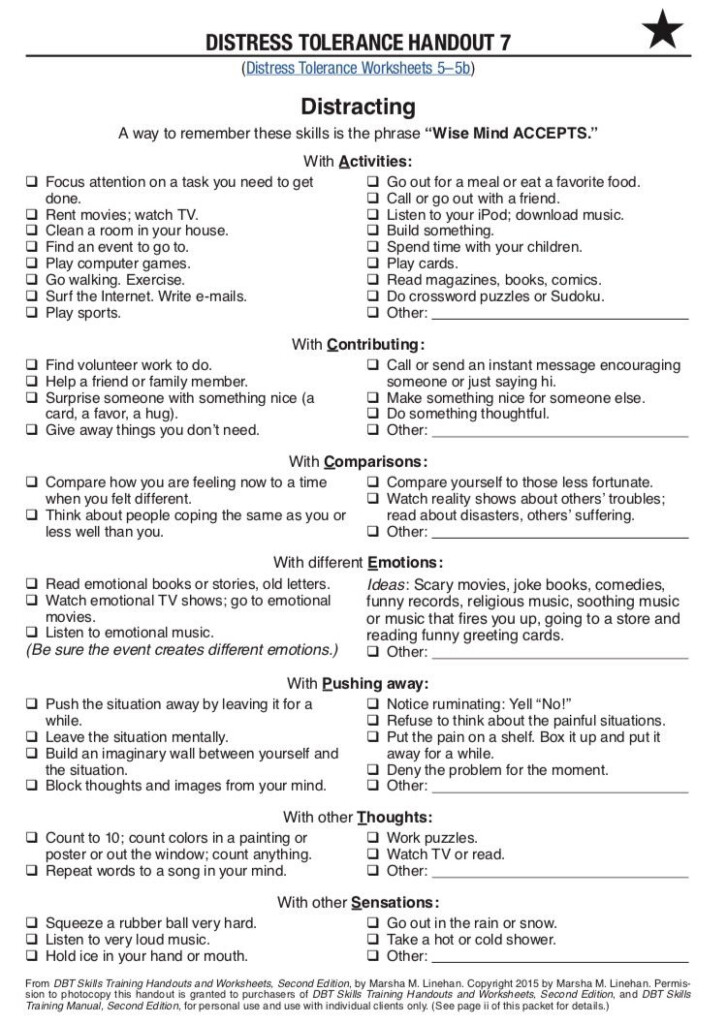 Distracting ACCEPT Skill DBT Dbt Skills Dialectical Behavior Therapy 