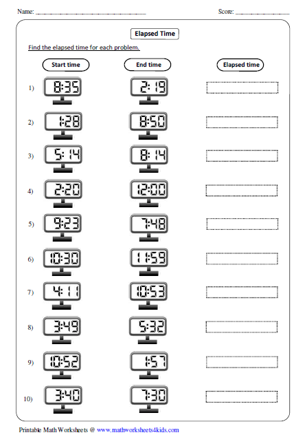 Elapsed Time Worksheets
