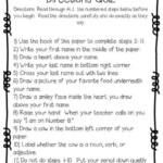 Free Printable Following Directions Worksheets 5th Grade Learning How
