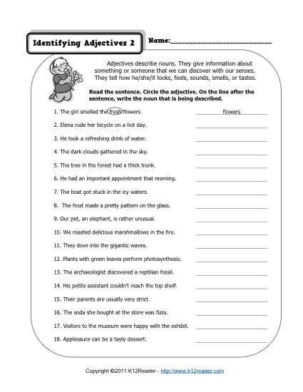 Identifying Adjectives 2 Reading Worksheets Spelling Grammar 