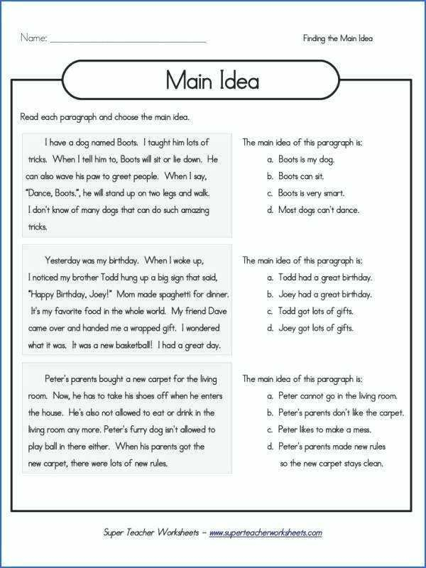 Identifying The Main Idea Worksheets Grade 2 Google Search Main 