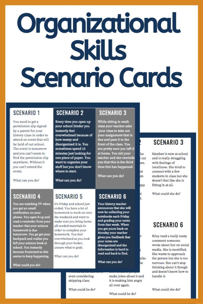 Organizational Skills Scenario Cards Organizational School Behavior 