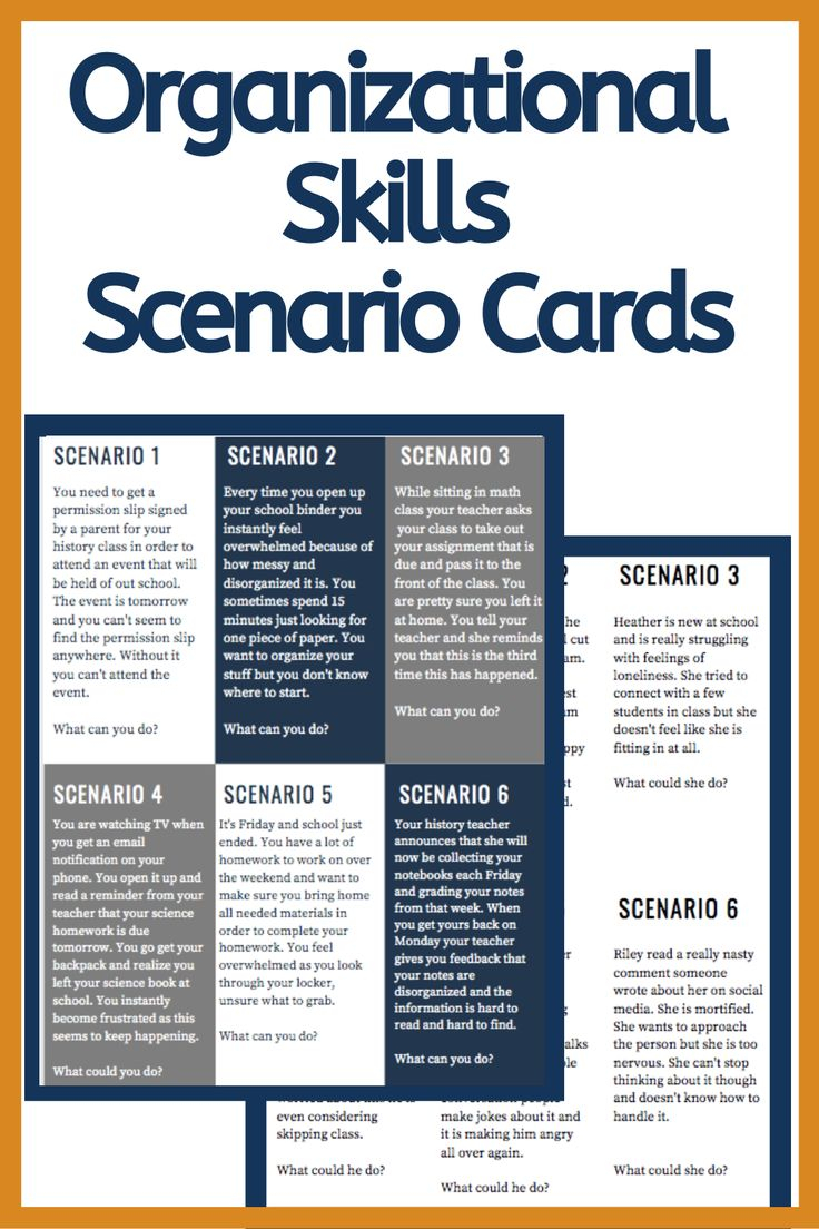 Organizational Skills Scenario Cards Organizational School Behavior