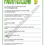 Paraphrasing ESL Worksheet By Peg1