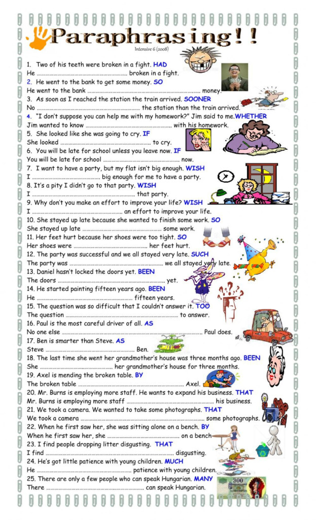 Paraphrasing Sentences Worksheets Anitria Web